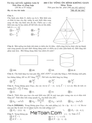 300 Câu Trắc Nghiệm Hình Học Không Gian Ôn Thi THPT Môn Toán