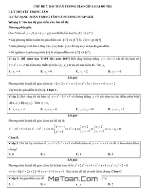 Bài Toán Tương Giao Giữa Hai Đồ Thị Hàm Số Lớp 12
