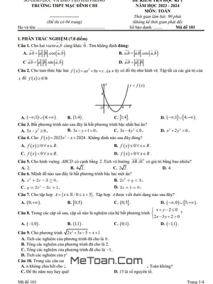 Đề thi học kì 1 Toán 10 năm 2023 - 2024 trường THPT Mạc Đĩnh Chi - Hải Phòng