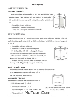 Bí Kíp Giải Nhanh Các Dạng Bài Tập VDC Mặt Trụ, Hình Trụ và Khối Trụ