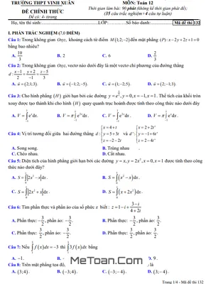Đề thi học kỳ 2 Toán 12 năm 2022 - 2023 trường THPT Vinh Xuân - TT Huế
