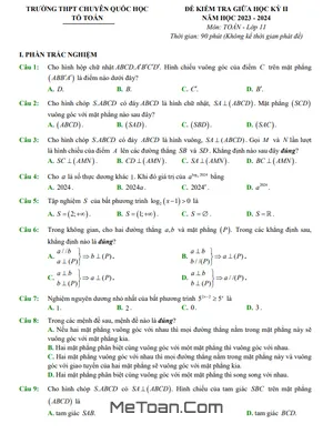 Đề Thi Giữa Kỳ 2 Môn Toán Lớp 11 Năm 2023 - 2024 Trường THPT Chuyên Quốc Học Huế