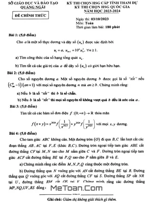 Đề chọn HSG tỉnh thi HSG QG môn Toán năm 2023 - 2024 sở GD&ĐT Quảng Ngãi
