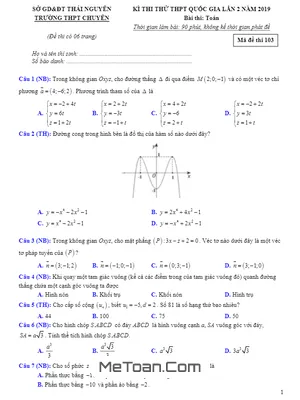Đề thi thử Toán THPT Quốc gia 2019 lần 2 trường THPT chuyên Thái Nguyên