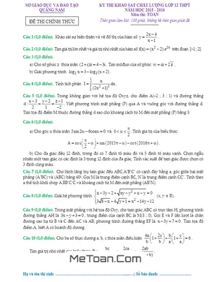 Đề Thi Thử THPT Quốc Gia 2016 Môn Toán Sở GD&ĐT Quảng Nam