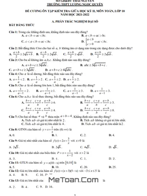 Đề Cương Ôn Tập Giữa Kỳ 2 Toán 10 Năm 2021 - 2022 Trường Lương Ngọc Quyến - Thái Nguyên