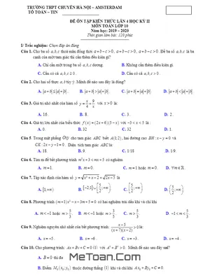 Đề ôn tập Toán 10 tháng 03 năm 2020 trường THPT chuyên Hà Nội – Amsterdam