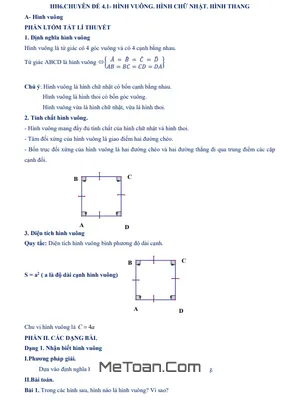 Tài Liệu Dạy Thêm - Học Thêm Chuyên Đề Hình Vuông, Hình Chữ Nhật, Hình Thang Lớp 6