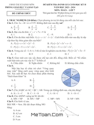 Đề thi học kỳ 2 Toán 7 năm 2023 - 2024 phòng GD&ĐT Kinh Môn - Hải Dương