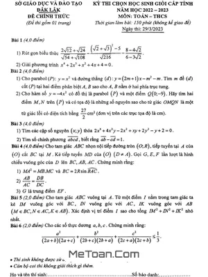 Đề thi học sinh giỏi cấp tỉnh môn Toán lớp 9 năm 2022 - 2023 sở GD&ĐT Đắk Lắk