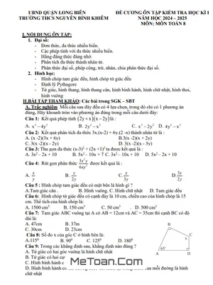Đề Cương Ôn Tập Cuối Kì 1 Toán Lớp 8 Năm 2024 - 2025 Trường THCS Nguyễn Bỉnh Khiêm - Hà Nội