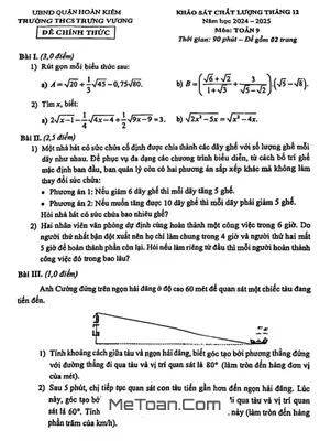 Đề khảo sát tháng 12 Toán 9 năm 2024 - 2025 trường THCS Trưng Vương - Hà Nội