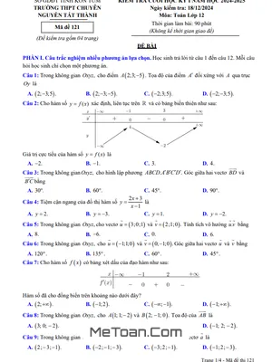 Đề thi HK1 Toán 12 năm 2024 - 2025 trường chuyên Nguyễn Tất Thành - Kon Tum