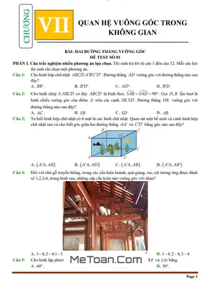 Trọn Bộ Đề Kiểm Tra Chương 7: Quan Hệ Vuông Góc Trong Không Gian Toán 11 (Có Lời Giải Chi Tiết)