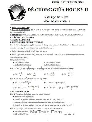 Đề Cương Ôn Tập Giữa Kỳ 2 Toán 11 Năm 2022 - 2023 Trường THPT Xuân Đỉnh - Hà Nội