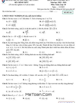 Đề thi học kỳ 1 Toán 10 năm 2023 - 2024 trường Việt Anh 2 - Bình Dương