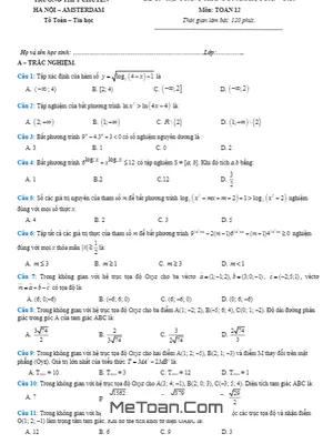 Đề Ôn Tập Toán 12 Tháng 02/2020 Trường THPT Chuyên Hà Nội – Amsterdam