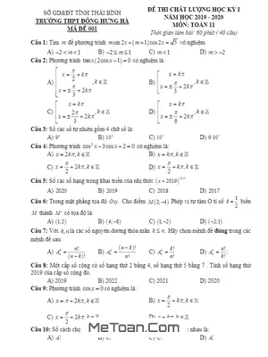 Đề thi học kì 1 Toán 11 năm 2019 - 2020 trường Đông Hưng Hà - Thái Bình