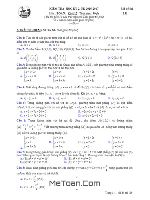 Đề thi HK2 Toán 12 năm 2016 - 2017 trường THPT Gia Định - TP. HCM