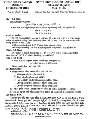 Đề thi chọn học sinh giỏi Toán THPT năm 2022 - 2023 sở GD&ĐT An Giang