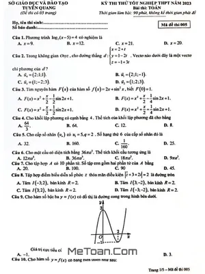 Đề thi thử tốt nghiệp THPT 2023 môn Toán - Sở GD&ĐT Tuyên Quang