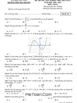 Đề thi thử Toán tốt nghiệp THPT 2021 lần 2 trường Hàn Thuyên – Bắc Ninh