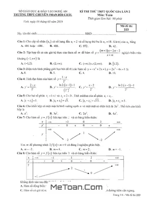 Đề thi thử Toán THPTQG 2019 trường chuyên Phan Bội Châu – Nghệ An lần 2