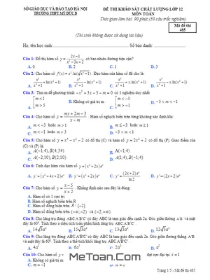Bộ Đề thi thử THPT Quốc gia môn Toán trường THPT Mỹ Đức B - Hà Nội năm 2017 có đáp án