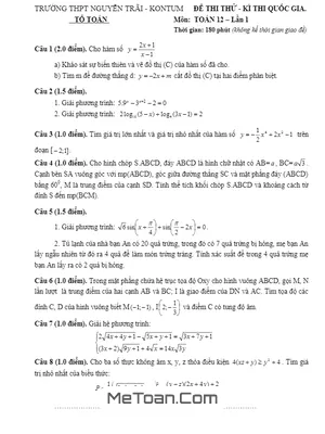 Đề thi thử THPT Quốc gia 2016 môn Toán trường Nguyễn Trãi – Kon Tum