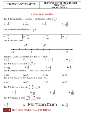 Đề Cương Ôn Tập Giữa Kì 1 Toán 7 Năm 2022 - 2023 Trường THCS Võng Xuyên - Hà Nội