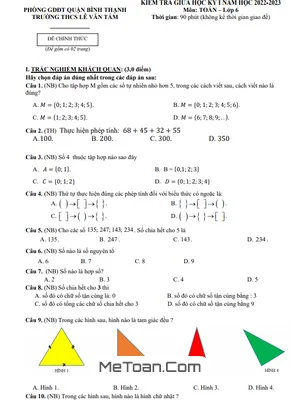 Đề Tham Khảo Giữa Kỳ 1 Toán 6 Năm 2022 - 2023 Trường THCS Lê Văn Tám - TP.HCM