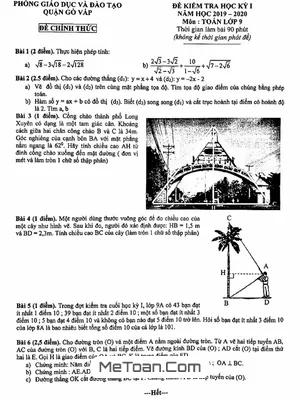 Đề thi HK1 Toán 9 năm 2019 – 2020 phòng GD&ĐT Gò Vấp – TP HCM