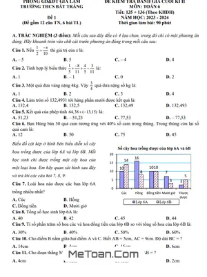 Đề Thi Cuối Kì 2 Toán 6 Năm 2023 - 2024 Trường THCS Bát Tràng - Hà Nội