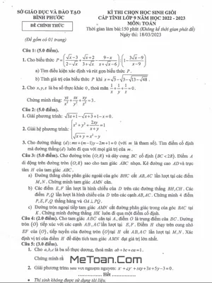 Đề thi chọn học sinh giỏi cấp tỉnh môn Toán 9 năm 2022 - 2023 sở GD&ĐT Bình Phước
