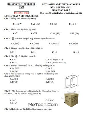 Đề tham khảo cuối kì 1 Toán 7 năm 2024 - 2025 phòng GD&ĐT Bình Thạnh - TP HCM