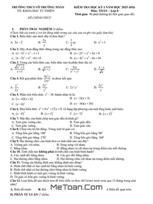 Đề thi cuối học kỳ 1 Toán 8 năm 2025 – 2026 trường THCS Võ Trường Toản – TP.HCM