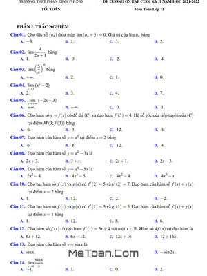 Đề Cương Ôn Tập Cuối Kỳ 2 Toán 11 Năm 2021 - 2022 Trường THPT Phan Đình Phùng - Quảng Bình