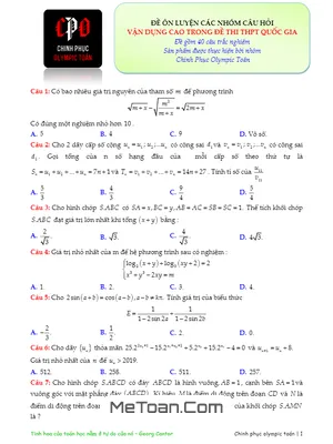 Ôn luyện các nhóm câu hỏi vận dụng cao trong đề thi THPTQG môn Toán (Đề 3)