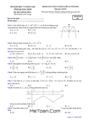 Đề khảo sát chất lượng Toán 12 năm 2023 - 2024 sở GD&ĐT Quảng Ninh