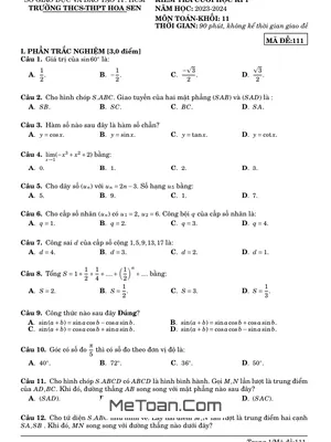 Đề thi học kì 1 Toán 11 năm 2023 - 2024 trường THCS - THPT Hoa Sen - TP HCM