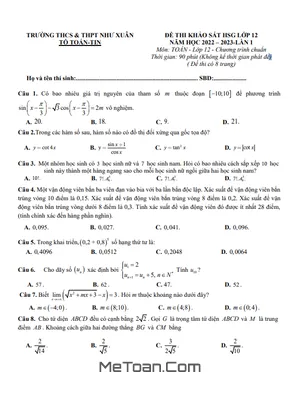 Đề HSG Toán 12 năm 2022 – 2023 lần 1 trường THCS & THPT Như Xuân – Thanh Hóa