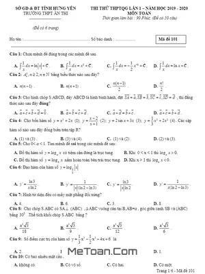 Đề thi thử THPTQG 2020 môn Toán lần 1 trường THPT Ân Thi – Hưng Yên
