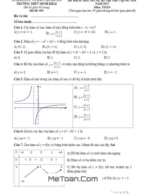 Đề Thi Thử THPT Quốc Gia 2017 Môn Toán Trường THPT Minh Khai - Hà Nội
