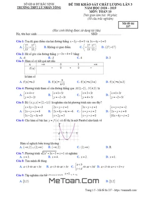 Đề khảo sát Toán 10 lần 3 năm học 2018 - 2019 trường Lý Nhân Tông - Bắc Ninh