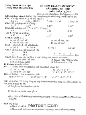 Đề kiểm tra 8 tuần HK1 môn Toán lớp 6 năm 2017-2018 trường THCS Phùng Chí Kiên - Nam Định