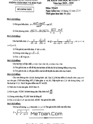 Đề thi kì 1 Toán 9 năm 2019 - 2020 phòng GD&ĐT Thanh Xuân - Hà Nội