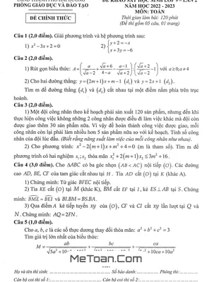 Đề khảo sát Toán 9 lần 2 năm 2022 - 2023 phòng GD&ĐT thành phố Hải Dương