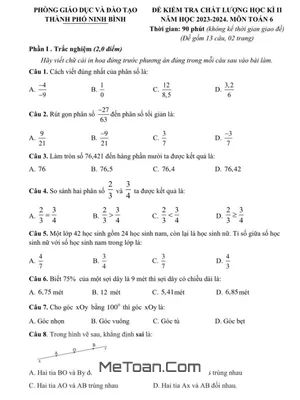 Đề thi học kì 2 Toán lớp 6 năm 2023 - 2024 phòng GD&ĐT thành phố Ninh Bình