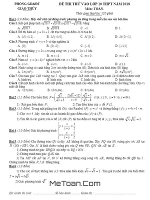 Đề thi thử vào lớp 10 môn Toán năm 2018 có đáp án - Phòng GD&ĐT Giao Thủy