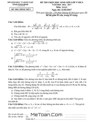 Đề thi chọn học sinh giỏi Toán 9 năm 2016 - 2017 sở GD&ĐT Ninh Bình